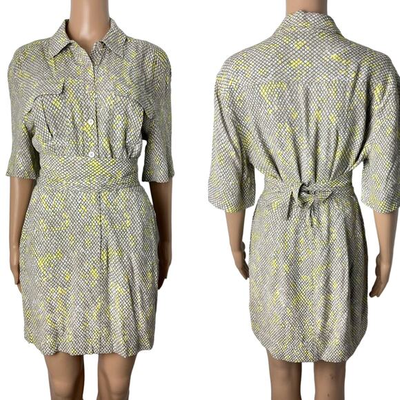 Equipment Axelle Snake-Print Belted Short Collared Shirtdress - Picture 1 of 13